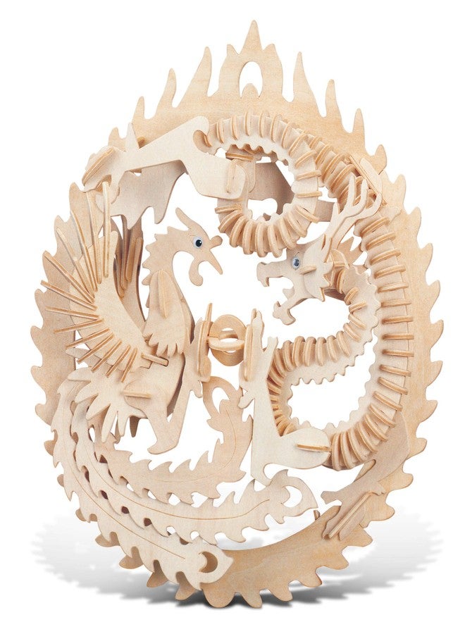 Puzzled Lucky Dragon and Phoenix Wooden 3D Puzzle - Wooden Dragon and Phoenix Puzzle Toy, Educational DIY Phoenix and Dragon Puzzle, 3D Wooden Puzzle Model Kits to Build and Paint with 147 Pieces Pack - Image 1